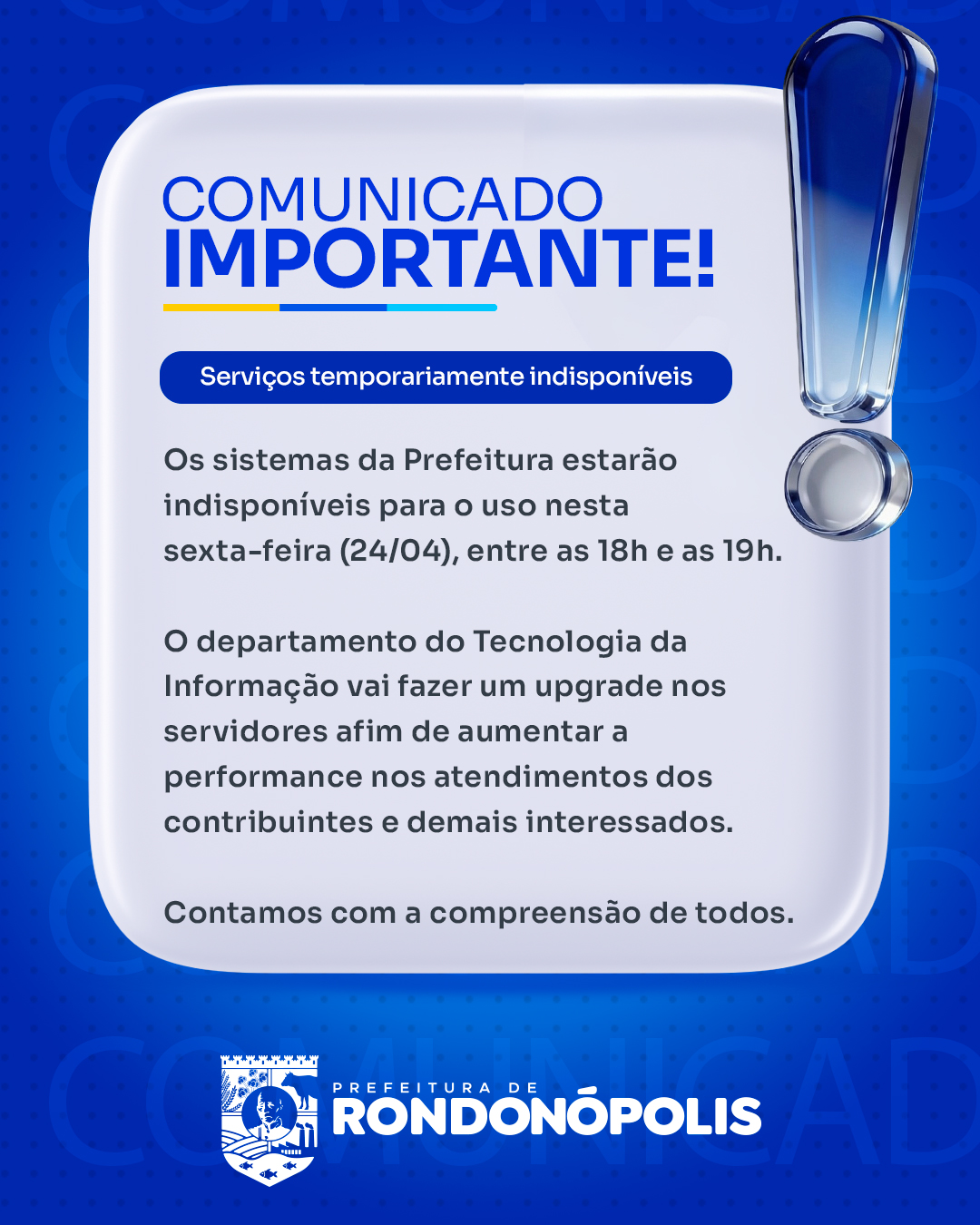 Comunicado sobre manutenção