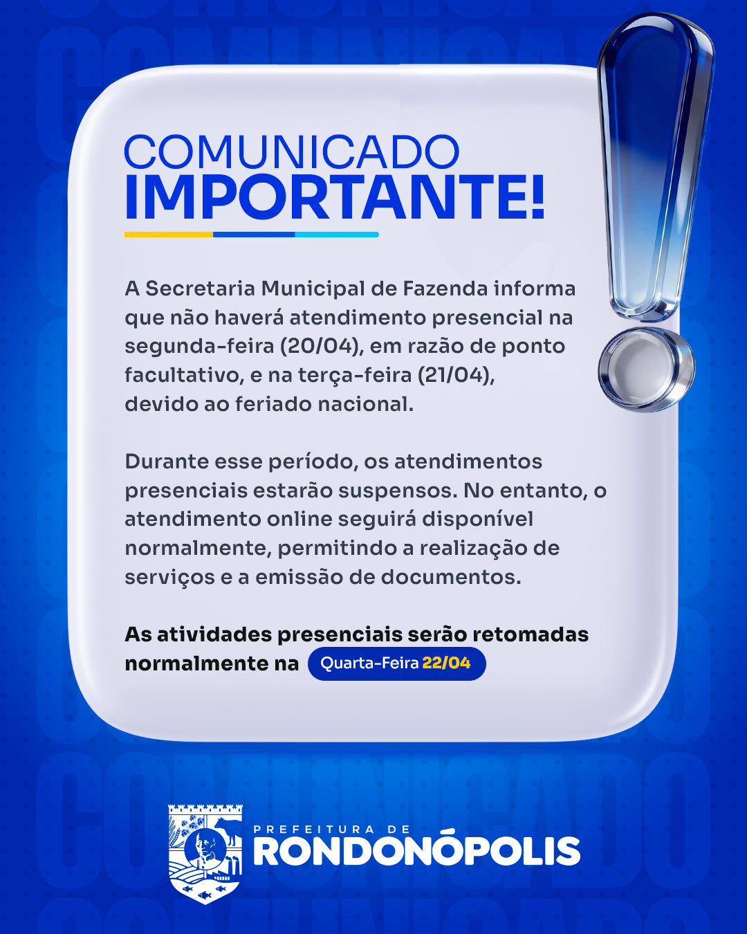 Comunicado sobre o feriado