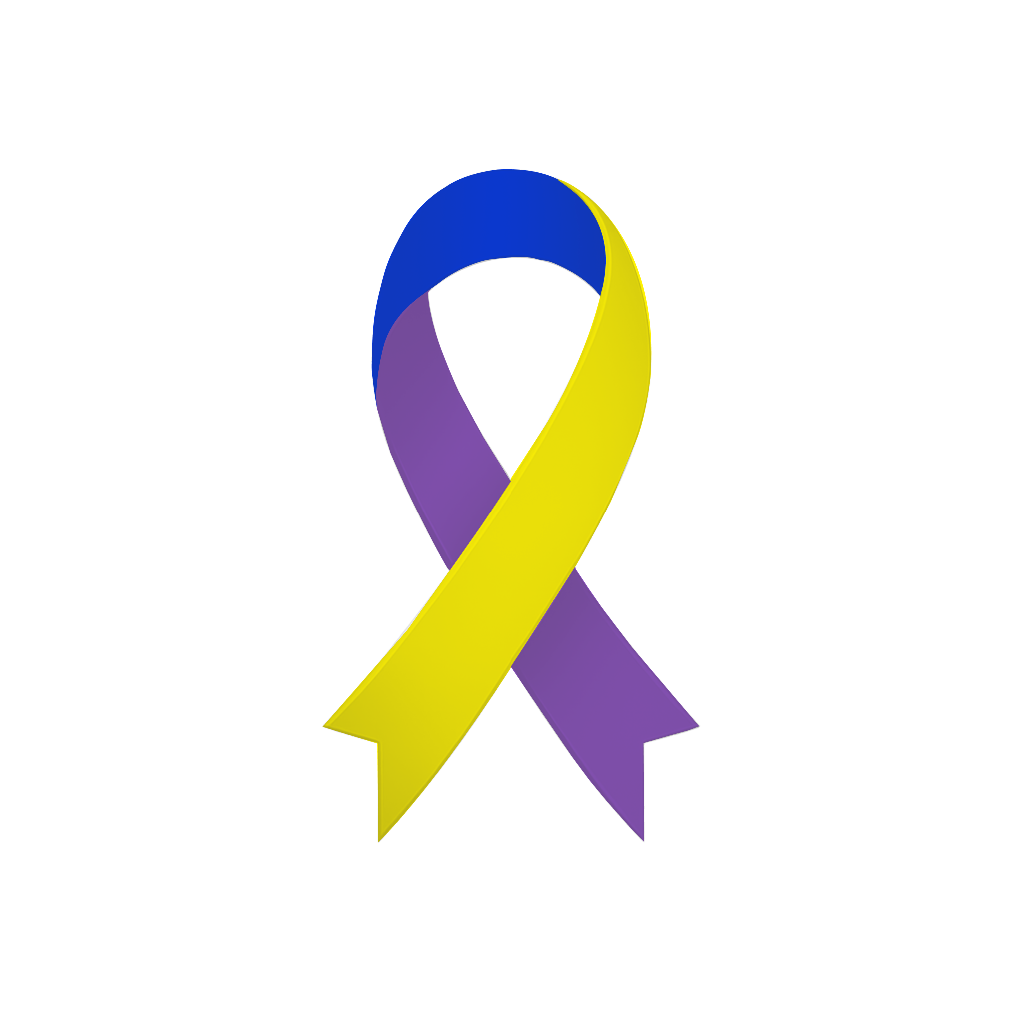 Laço de conscientização - Lilás (prevenção do câncer de colo do útero), Azul-Marinho (combate ao câncer colorretal/intestino) e Amarelo (conscientização sobre a endometriose).